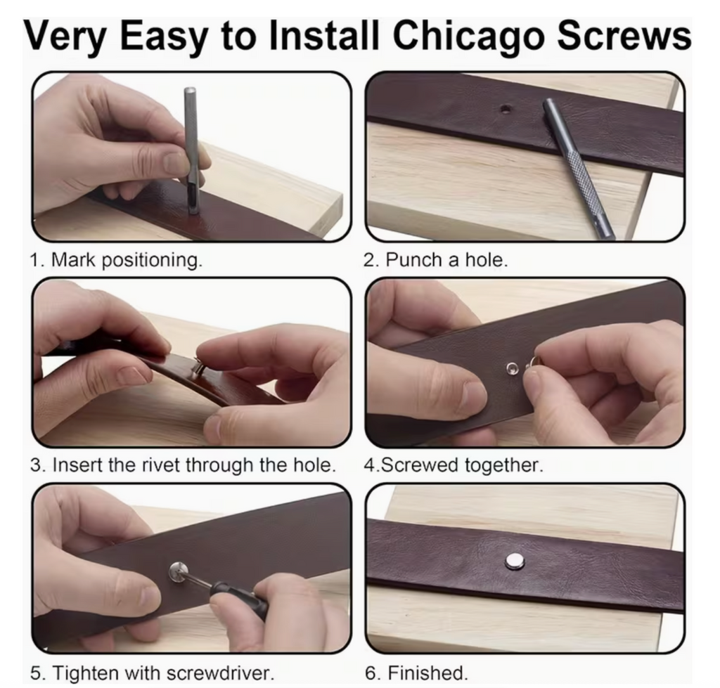 Tool DIY Iron Chicago Screws With Hole Punch & Screwdriver - 42 Piece