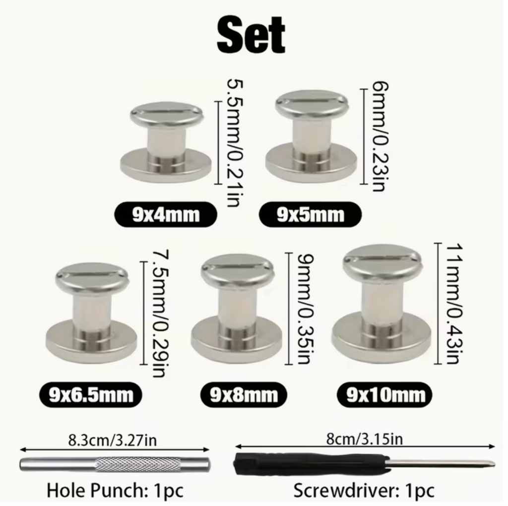 Tool DIY Iron Chicago Screws With Hole Punch & Screwdriver - 42 Piece