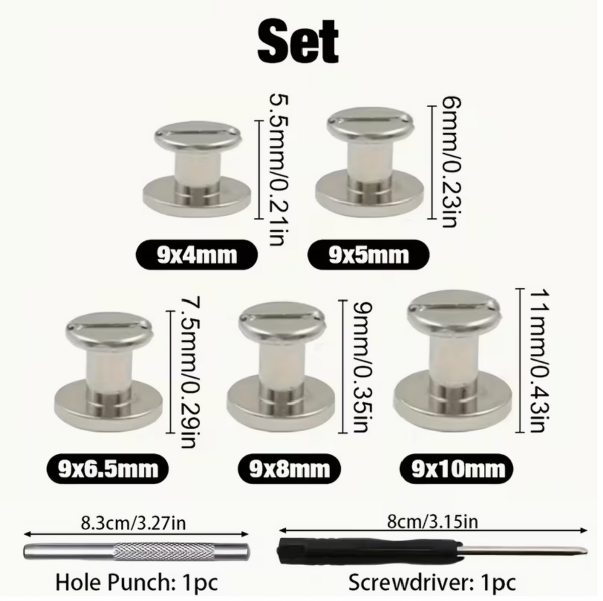 Tool DIY Iron Chicago Screws With Hole Punch & Screwdriver - 42 Piece