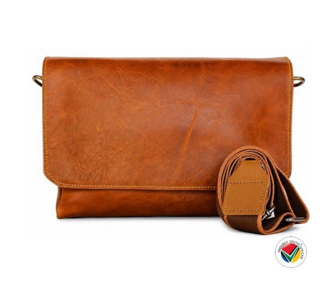 Handmade Genuine Honey Leather Crossbody Shoulder Bag Proudly South African