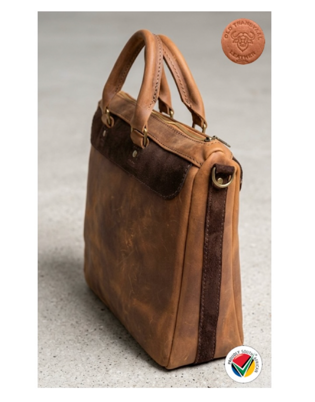 Genuine Old Transvaal Leather Everyday Laptop Crossbody Bag 40cm - Caramel