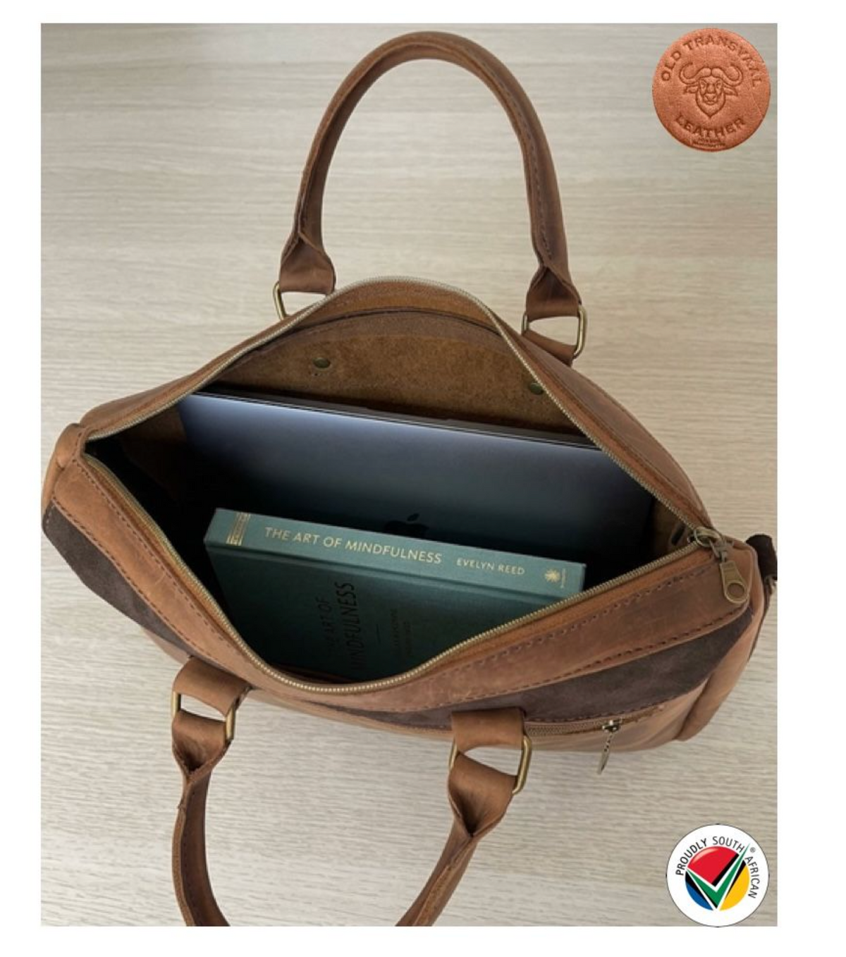 Genuine Old Transvaal Leather Everyday Laptop Crossbody Bag 40cm - Caramel