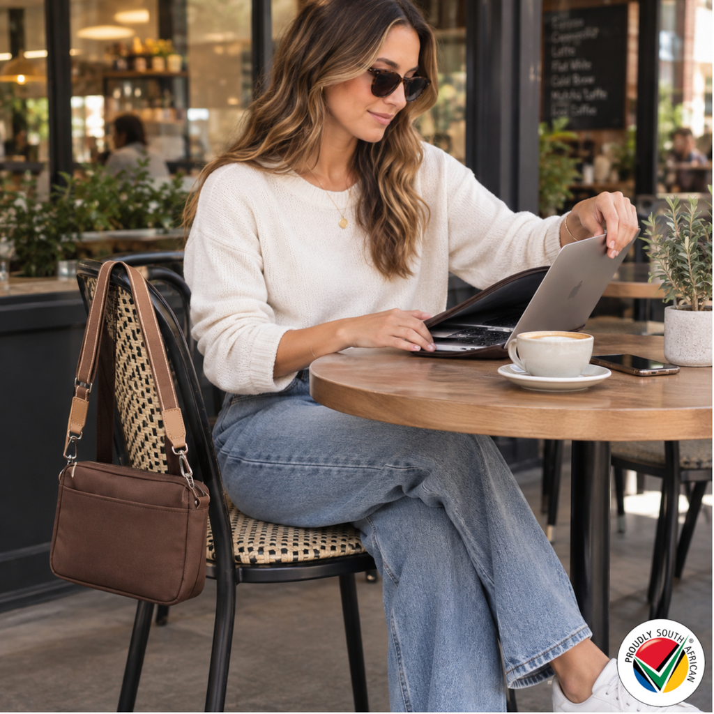 Genuine Leather Coffee Handbag Tech Bag Crossbody Bag Proudly South African