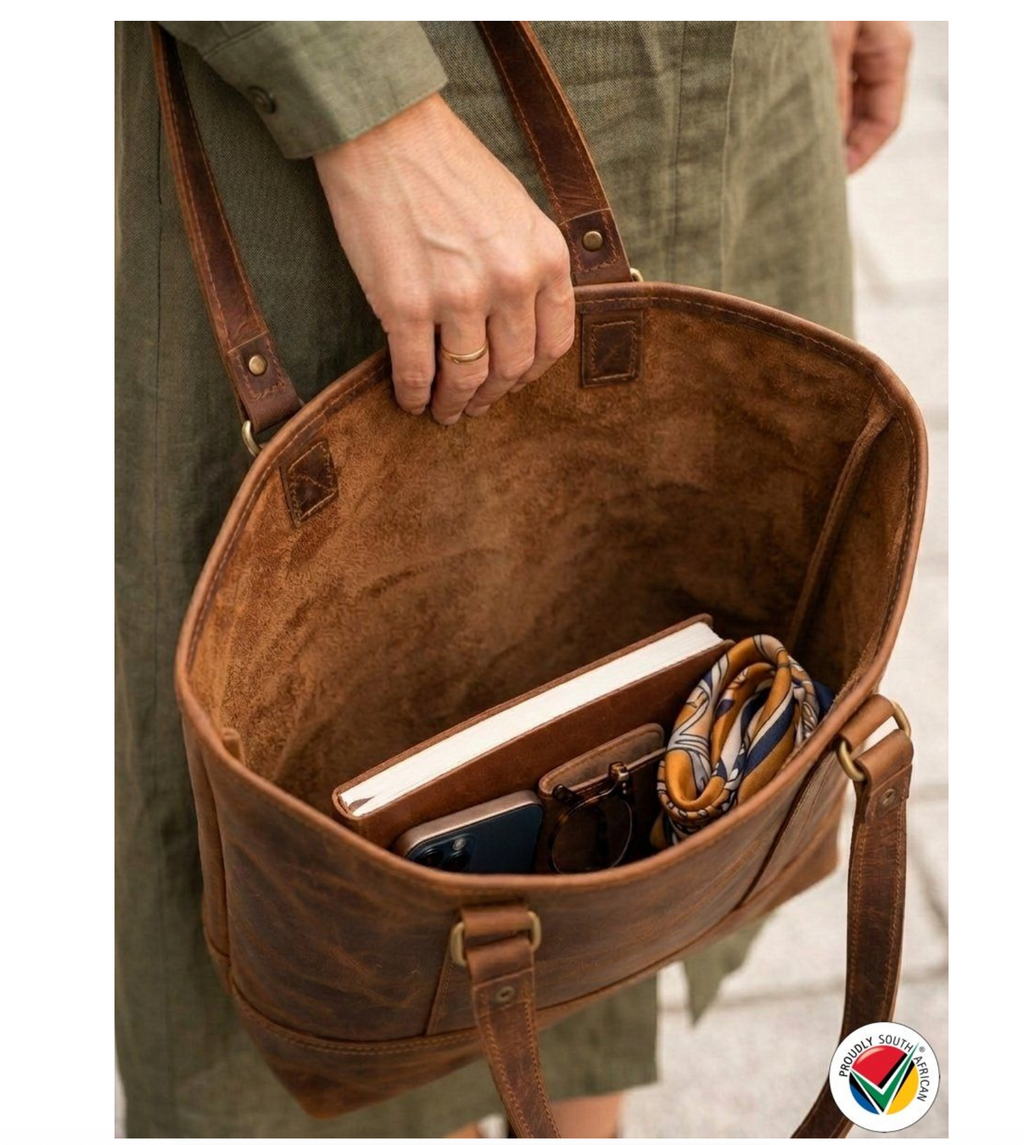 Handmade Genuine Leather Toffee Tote Hand Bag Proudly South African