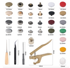 Craft 100 Piece Assorted Metal Button Ring Press Snap Fasteners Jumbo Kit - Gold