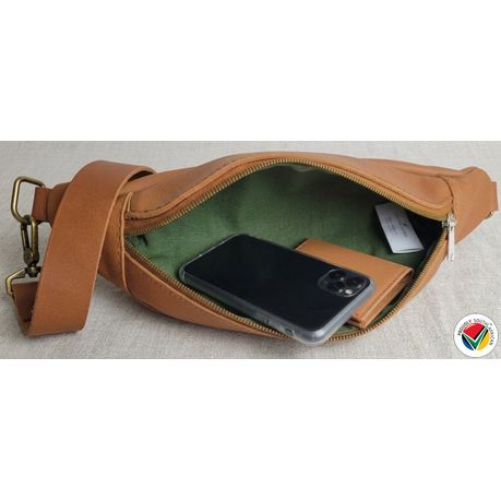 Genuine Leather Moon Bag Proudly South African Caramel