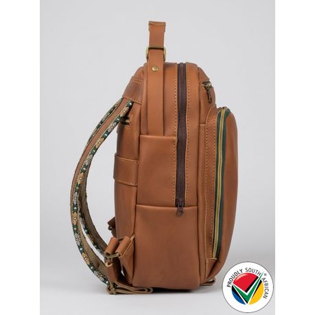 Genuine Leather Camel Backpack Proudly South African (36cm) - 15L