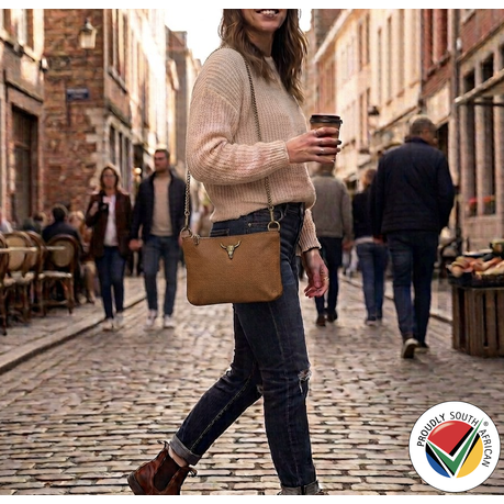 Handmade Genuine Leather Crossbody Bag with Chain Proudly South African