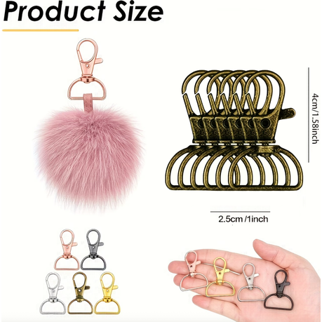 Craft Durable Bronze D-Ring Swivel Keychain & Bags Clip Hooks 26pc - 4cm
