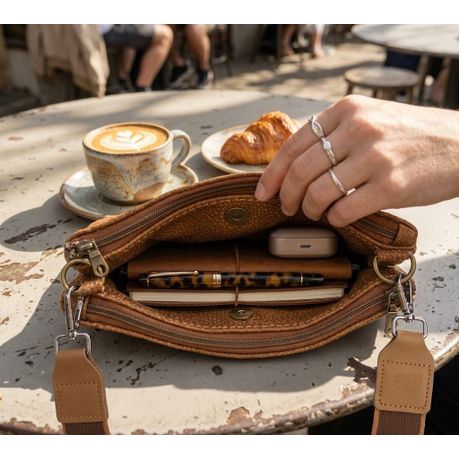 Genuine Leather Handmade Crossbody Bag - Adjustable Shoulder Strap