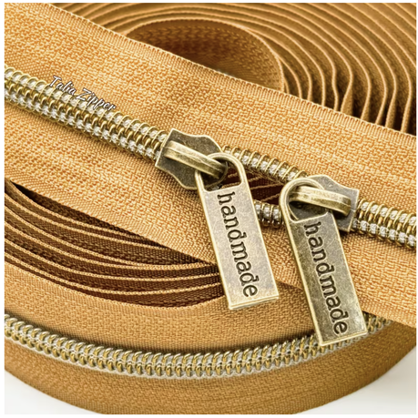 Craft DIY Nylon Bronze Tooth Zipper With Handmade Zipper Pulls - 6 Piece