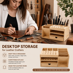 Craft Wooden Leather Craft Tool Organizer Box with Drawer (21cm)