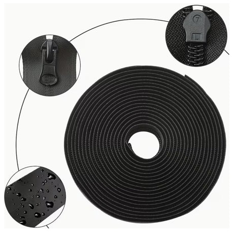 Craft DIY Black Waterproof Nylon Zipper With Zipper Pulls - 11 Piece