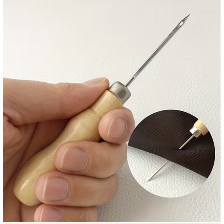 Craft Wooden Handle Metal Awl Needle Hook Punch Set of 3
