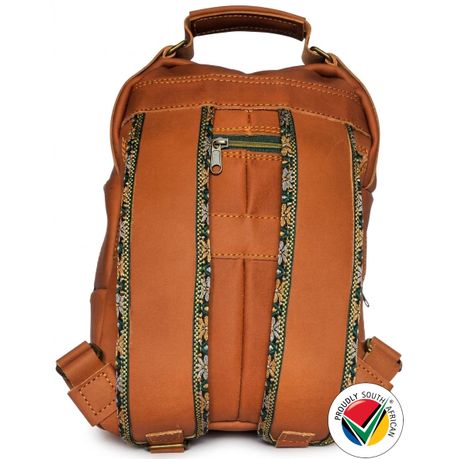 Genuine Leather Camel Backpack Proudly South African (36cm) - 15L