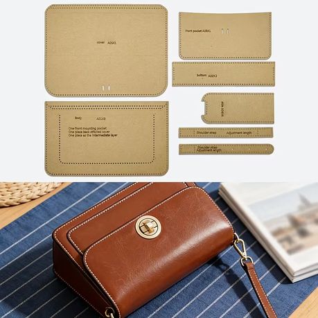 Craft 7pcs Leather Accordion Shoulder Bag Kraft Paper Template Set