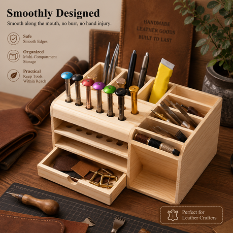 Craft Wooden Leather Craft Tool Organizer Box with Drawer (21cm)
