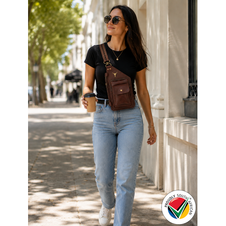 Genuine Leather Sling Bag Crossbody 3 Pocket Proudly South African