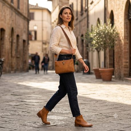 Genuine Leather Handmade Crossbody Bag - Adjustable Shoulder Strap