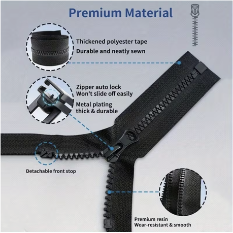 Craft Black Plastic Replacement Zippers With Adjustable Sliders - 10 Piece - 60cm