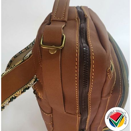 Genuine Leather Camel Backpack Proudly South African (36cm) - 15L