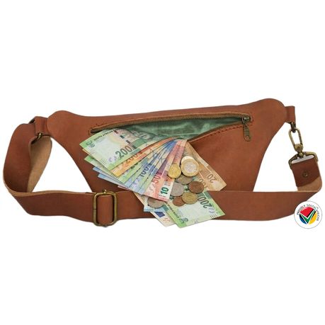 Genuine Leather Moon Bag Proudly South African Caramel