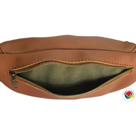 Genuine Leather Moon Bag Proudly South African Caramel