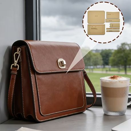 Craft 7pcs Leather Accordion Shoulder Bag Kraft Paper Template Set
