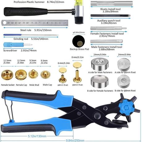 Craft DIY Tool Leather Punch Snap Button Rivet Pliers Hammer Set of 348pc