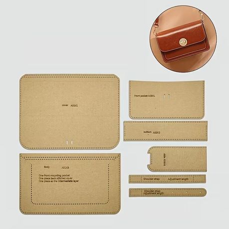 Craft 7pcs Leather Accordion Shoulder Bag Kraft Paper Template Set