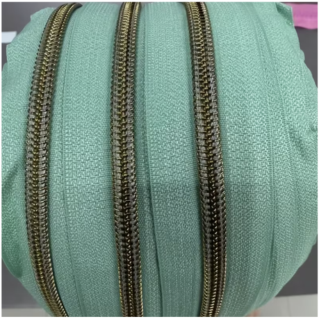 Craft Light Cyan Nylon Bronze Tooth Zipper With Handmade Zipper Pulls- 16Pc