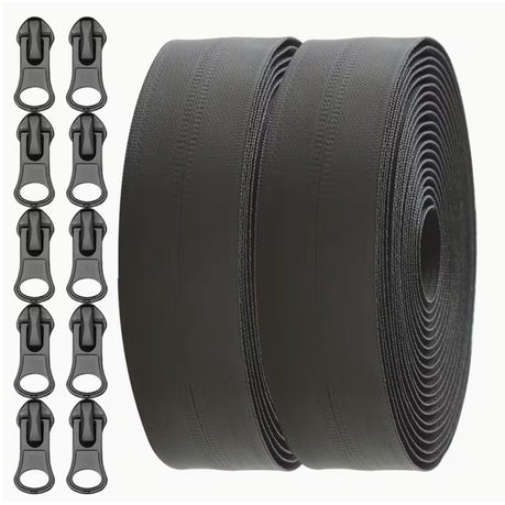 Craft DIY Black Waterproof Nylon Zipper With Zipper Pulls - 11 Piece