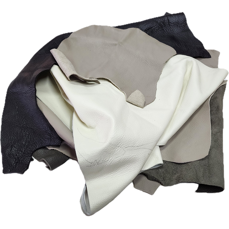 Craft DIY Genuine Leather Scraps 1kg Full Grain Cowhide Set - White / Grey