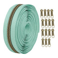 Craft Light Cyan Nylon Bronze Tooth Zipper With Handmade Zipper Pulls- 16Pc