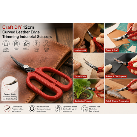 Craft DIY 19cm Curved Leather Edge Trimming Industrial Scissors
