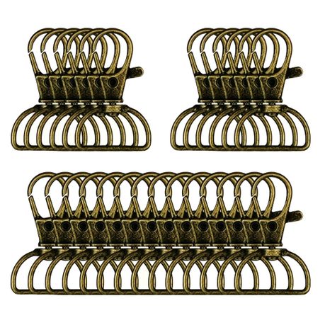 Craft Durable Bronze D-Ring Swivel Keychain & Bags Clip Hooks 26pc - 4cm