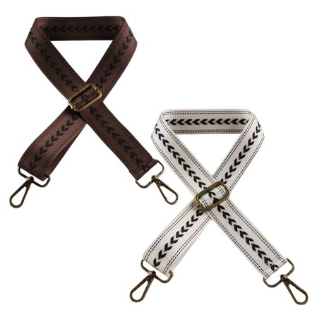 Craft Adjustable Shoulder Bag Straps With Bronze Metal Buckle 2pc -135cm - Brown & White