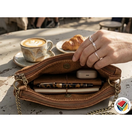 Handmade Genuine Leather Crossbody Bag with Chain Proudly South African