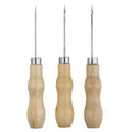 Craft Wooden Handle Metal Awl Needle Hook Punch Set of 3