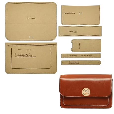 Craft 7pcs Leather Accordion Shoulder Bag Kraft Paper Template Set