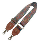 Craft Embroidered Shoulder Bag Straps With Bronze Metal Buckle - 130cm - Brown & Blue