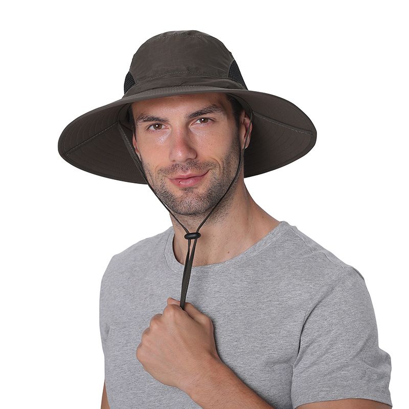 Camping Outdoor Quick Drying Sun Neck Protection Cap Hat Round - Grey