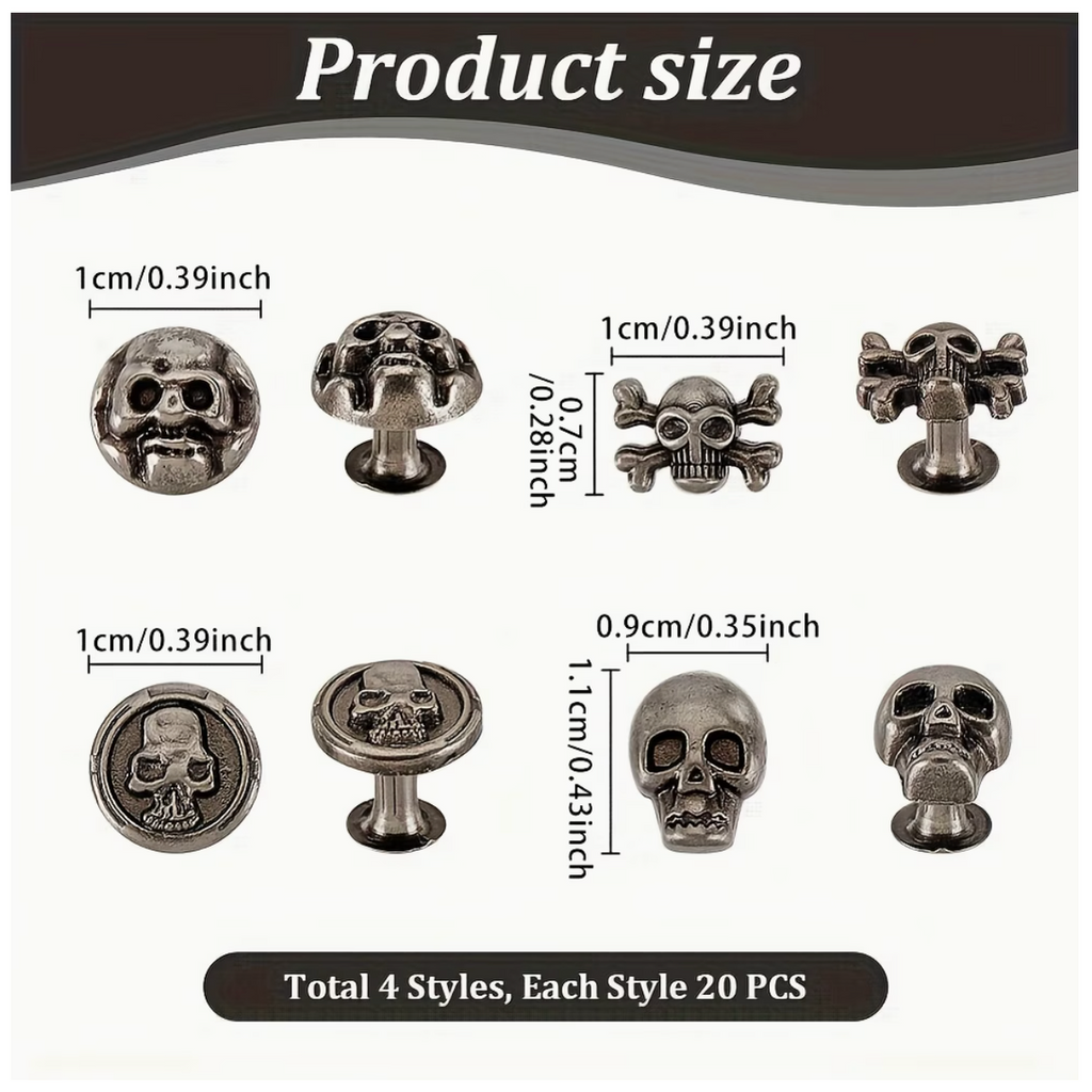 Craft Vintage Style Skull-Shaped Rivet Studs for DIY Leather Crafting- 40pc