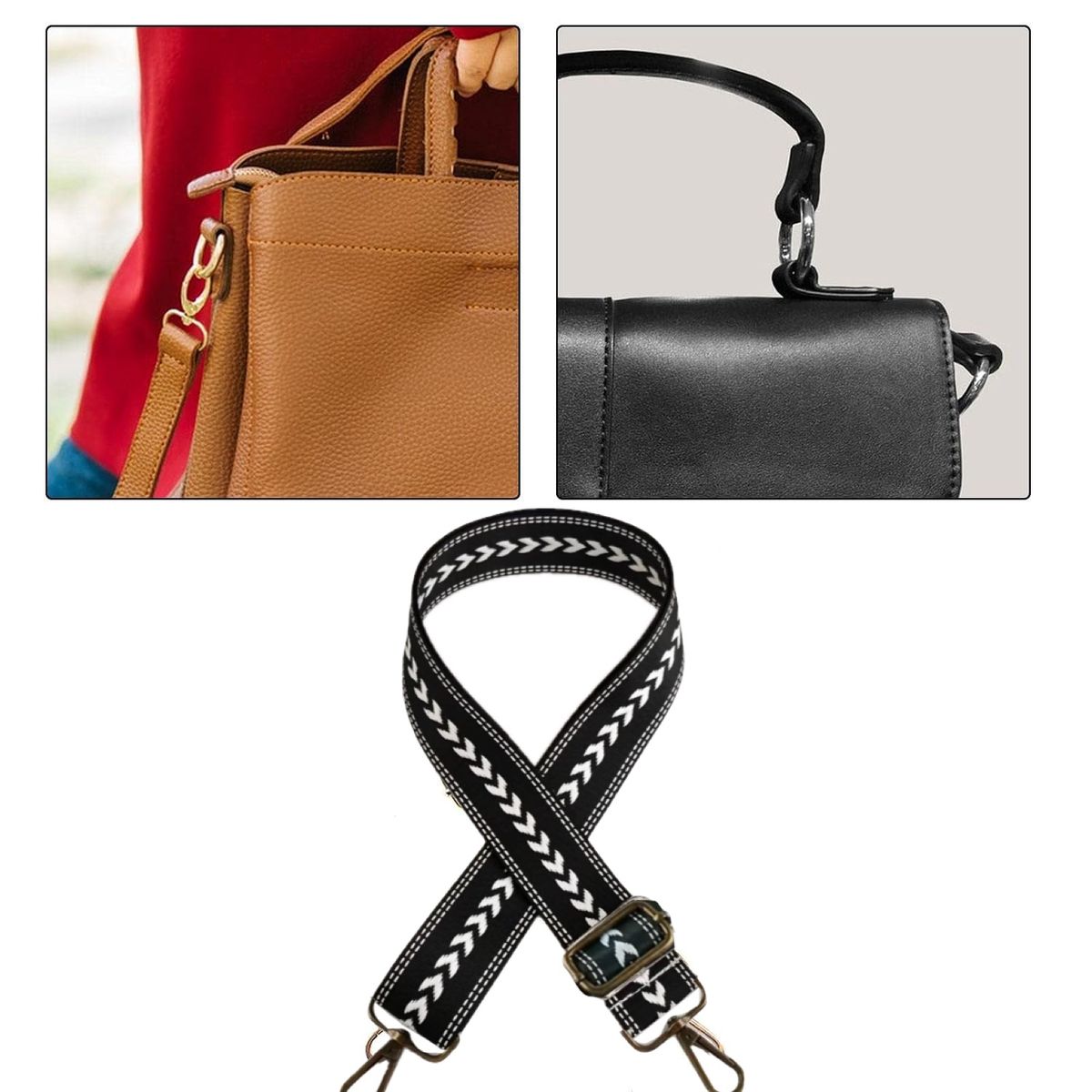 Craft Adjustable Shoulder Bag Straps With Bronze Metal Buckle 2pc -135cm - Brown & White