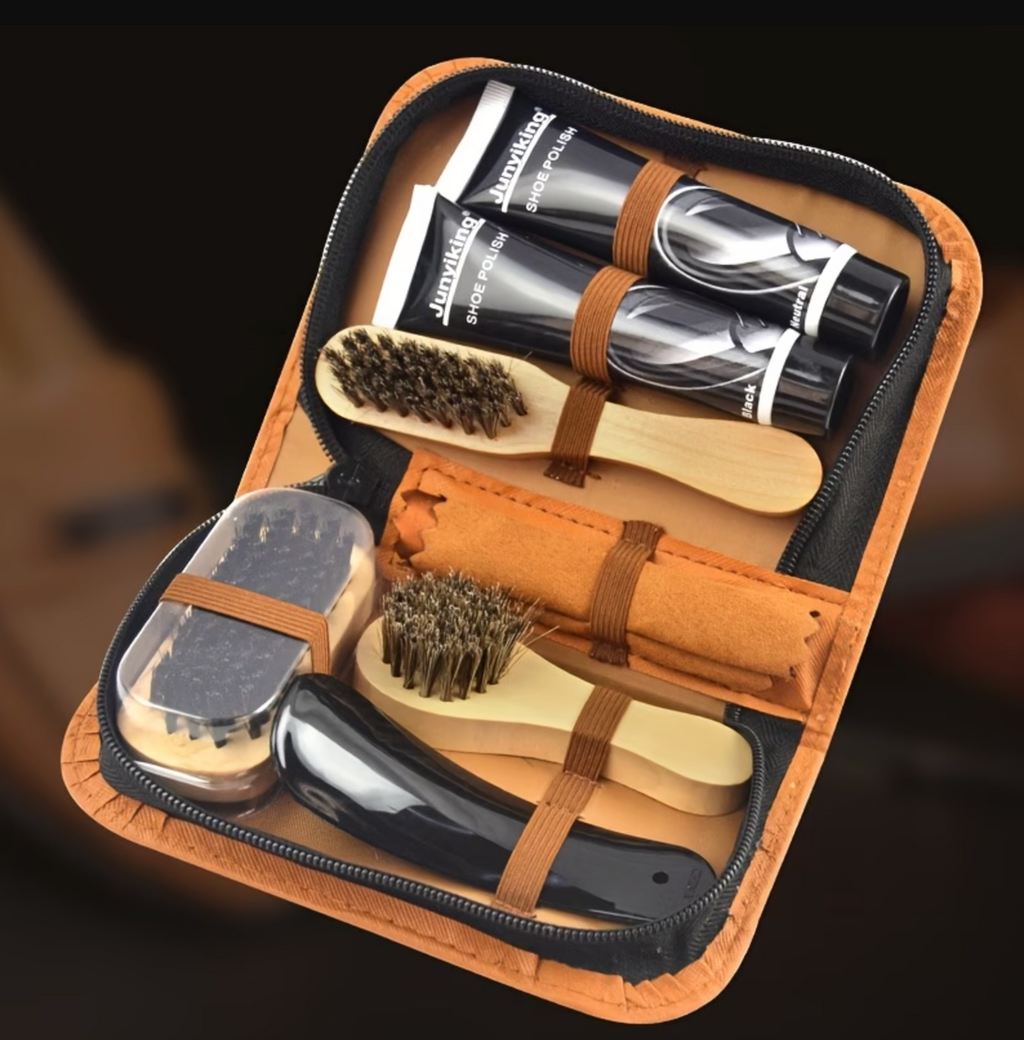 Tool Brushes & Polish Faux Leather Repair Brown Shoe Care Kit - 8 Piece