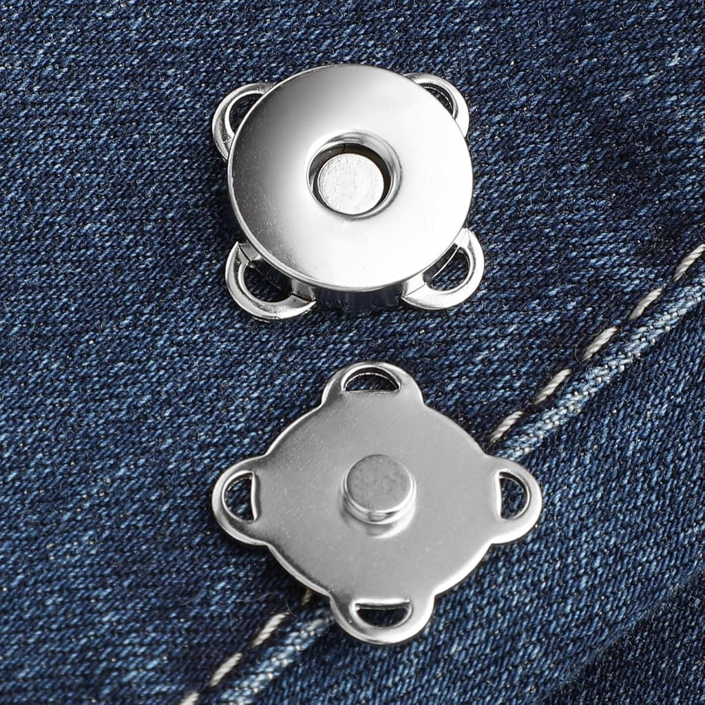 Craft DIY Stitch Sew On Magnetic Press Buttons Set of 15 - 1.4cm - Silver
