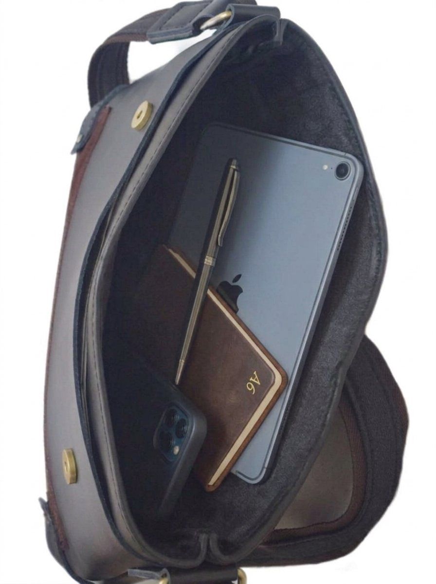 Genuine Leather Tablet Crossbody Bag Charcoal Proudly South African