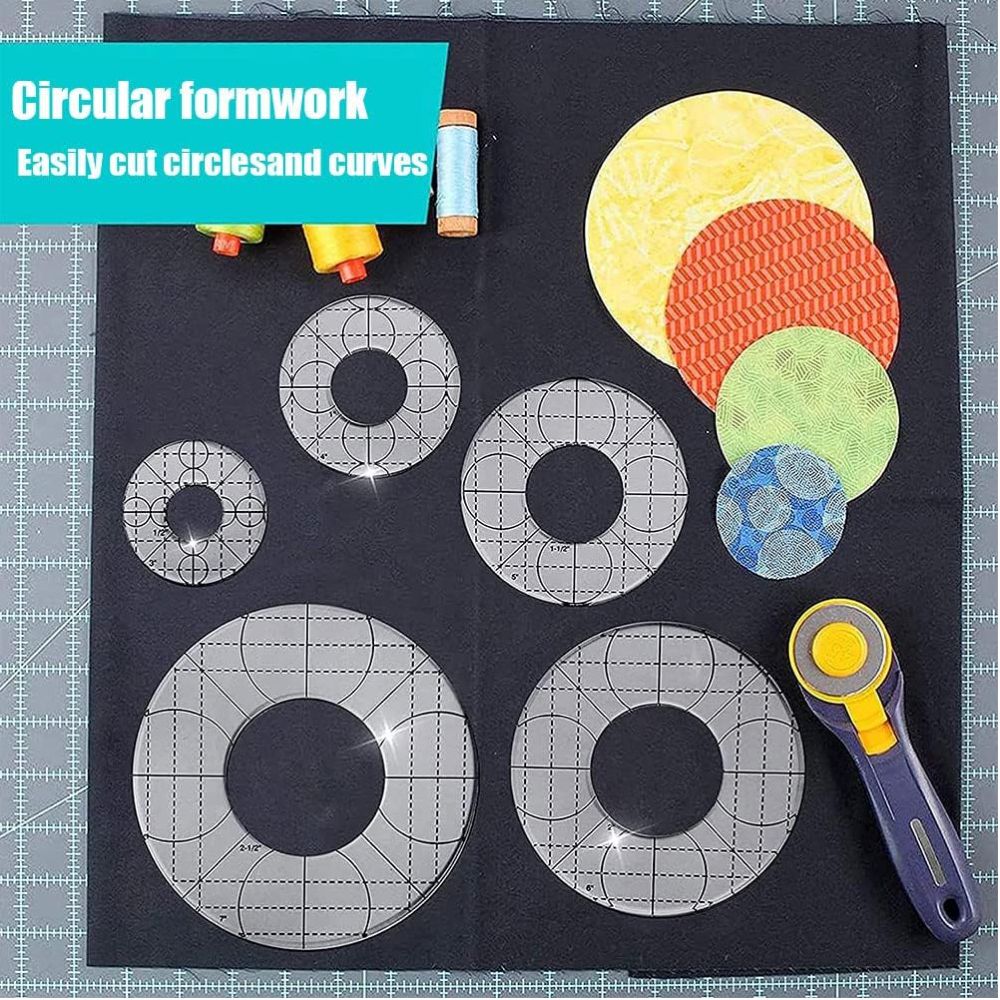 Craft Multi Size Circular Quilting Sewing Template Ruler Set of 5