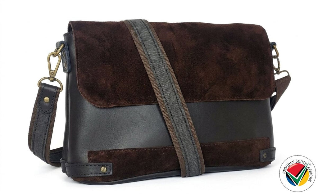 Genuine Leather Tablet Crossbody Bag Charcoal Proudly South African