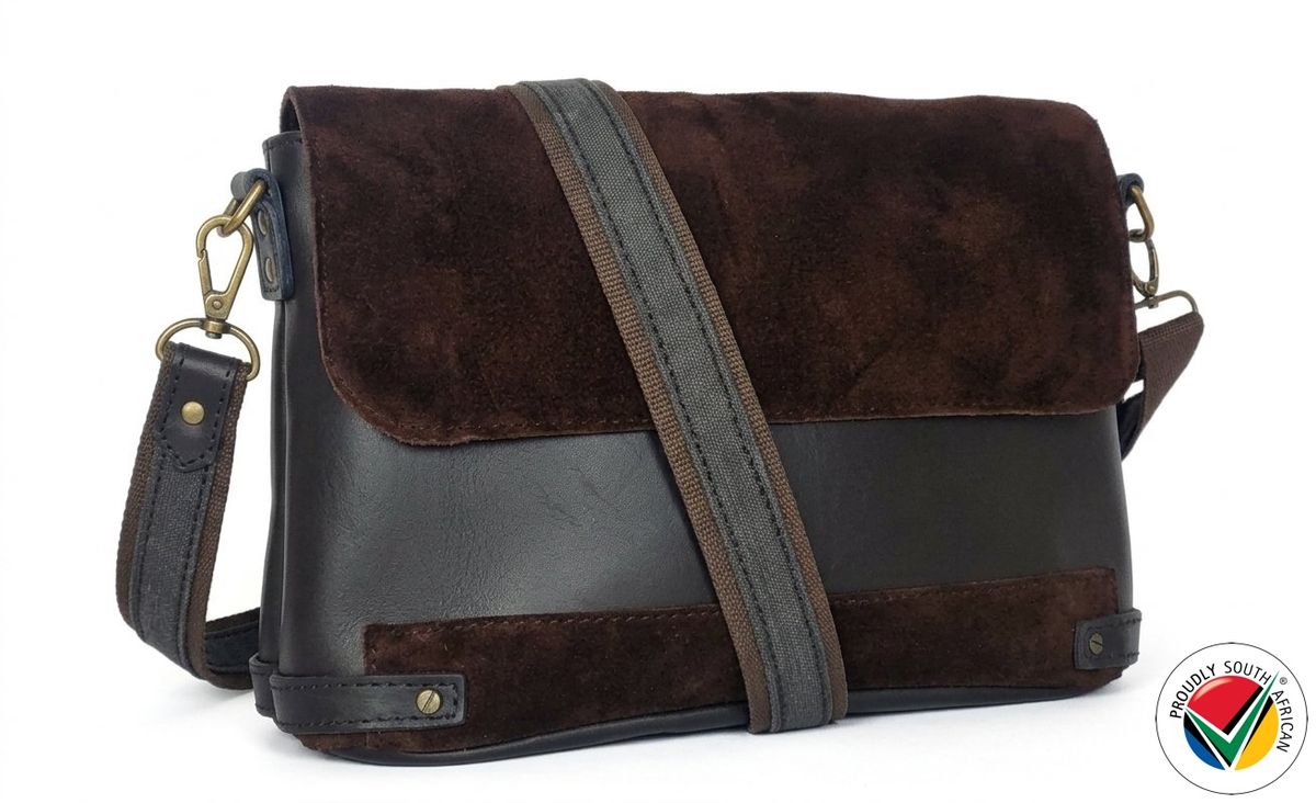 Genuine Leather Tablet Crossbody Bag Charcoal Proudly South African